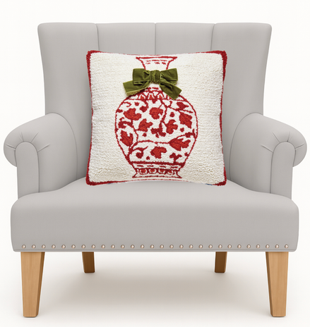 Chinoiserie Vase with Real Bow Hook Pillow