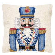 Blue Nutcracker Hooked Christmas Pillow
