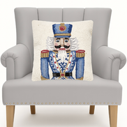 Blue Nutcracker Hooked Christmas Pillow