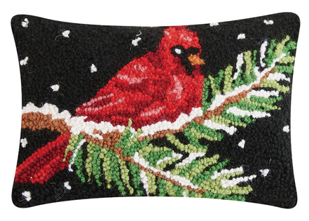 Cardinal Christmas Hooked Pillow