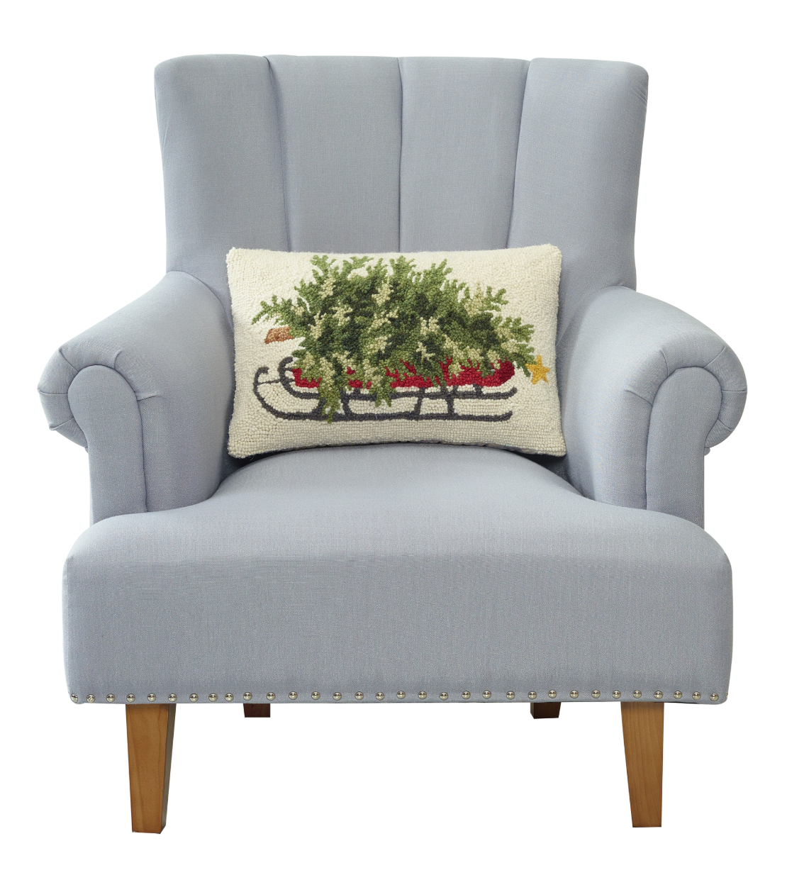 Christmas Tree Sleigh Hooked Pillow