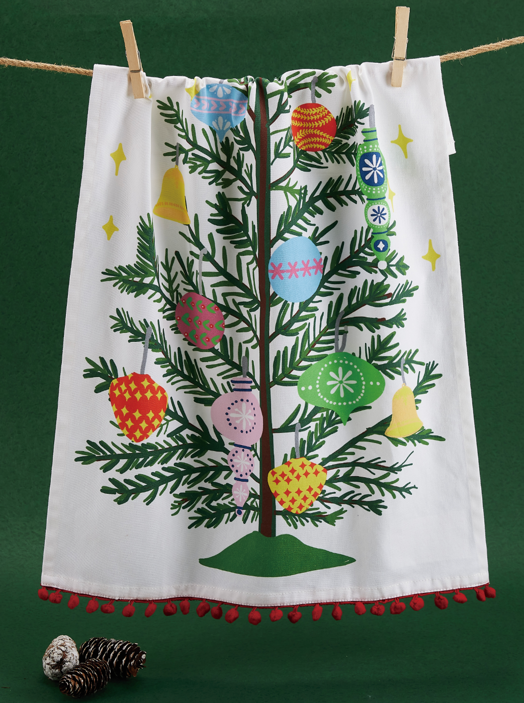Vintage Christmas Tree PomPom Kitchen Towel