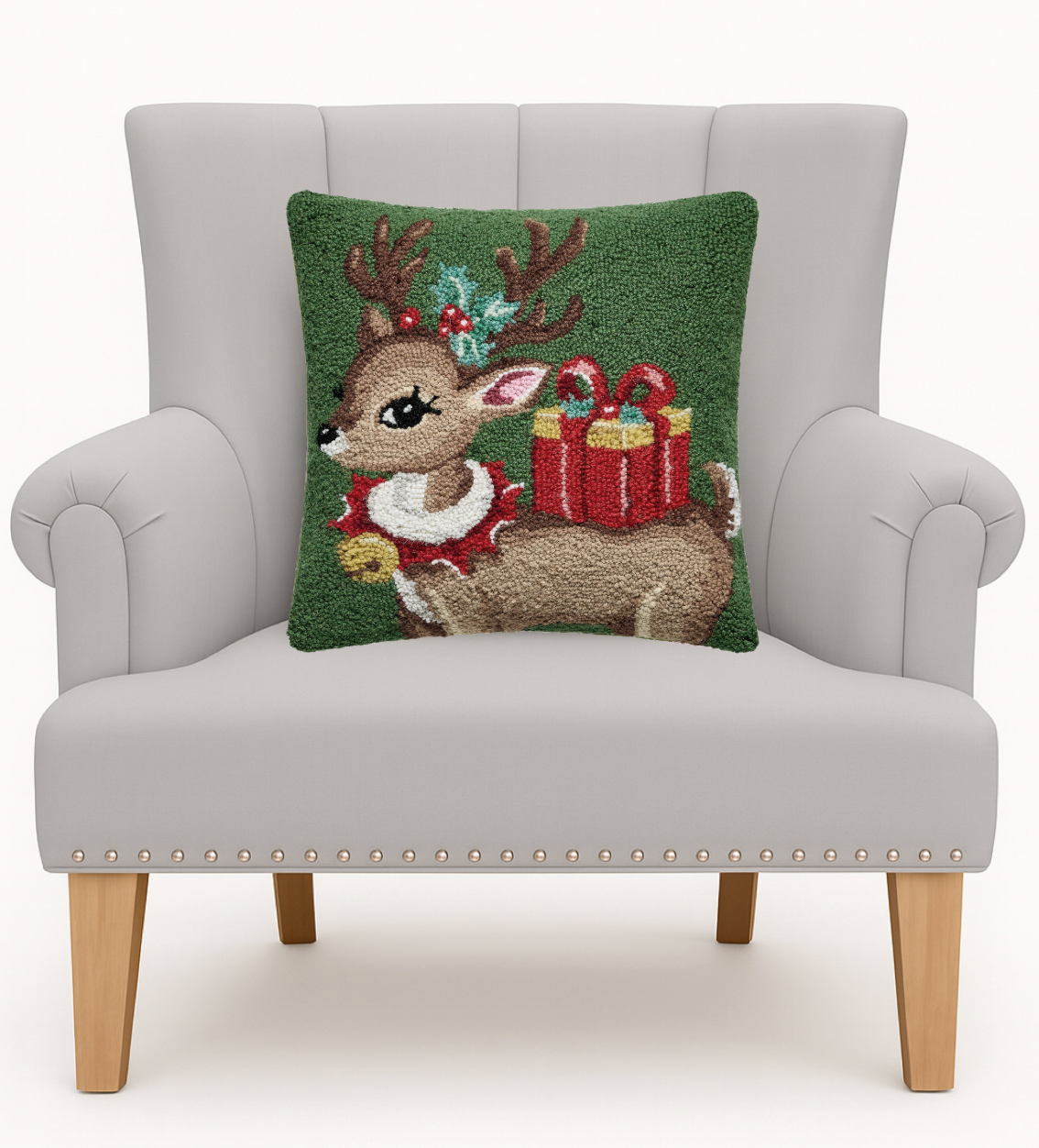 Reindeer with Present Hook Pillow