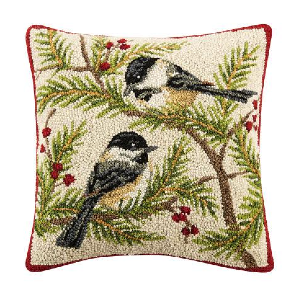 Christmas Chickadees Hook Pillow
