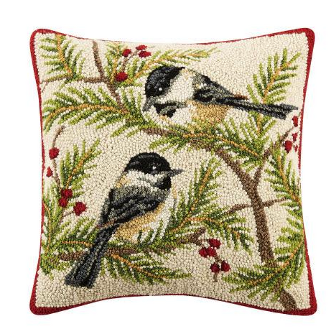 Christmas Chickadees Hook Pillow