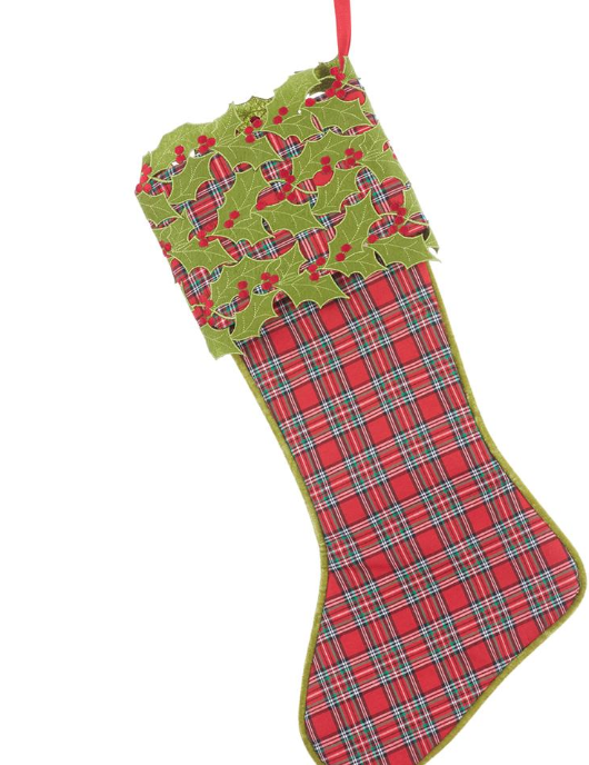Red Plaid Holly Stocking