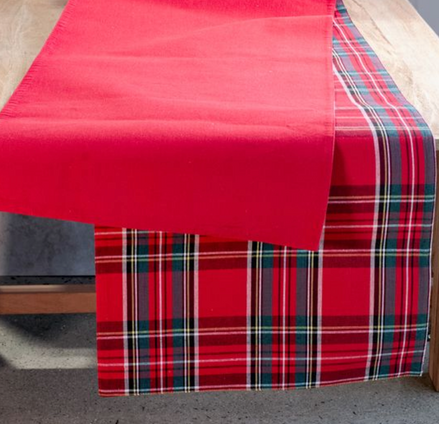 Tartan and Red Reversible Table Runner