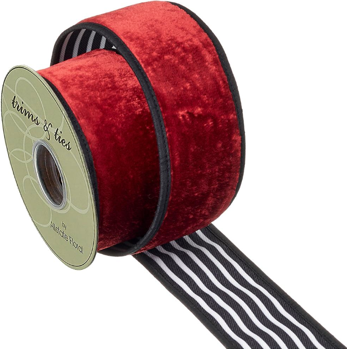 Red Velvet w Black & White Stripe Ribbon 2.5"x5 yards