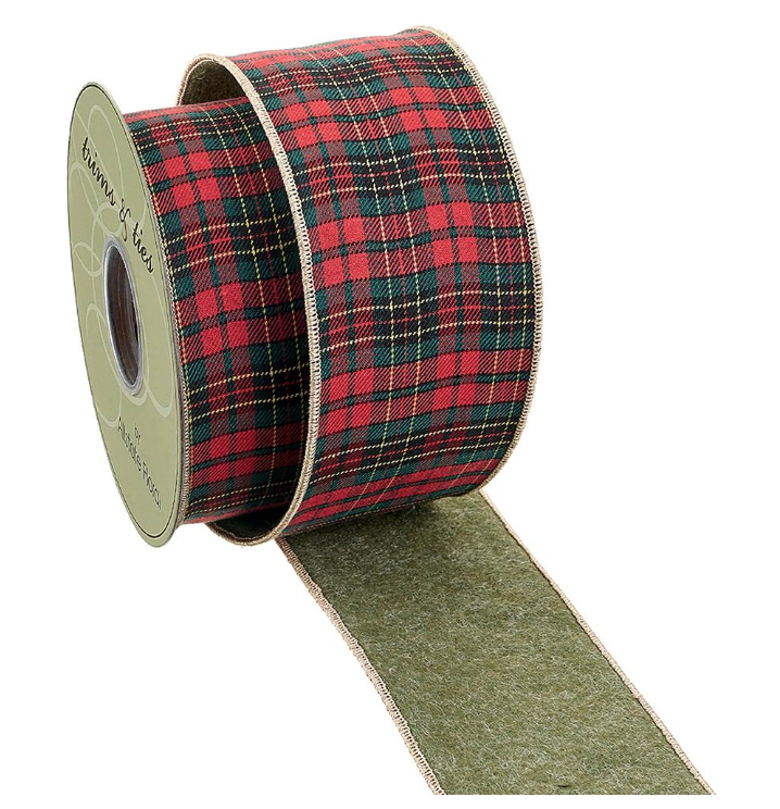Double Sided Plaid & Moss Green Ribbon 4