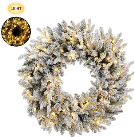 Snowed Noble Pine Wreath w LED Lights