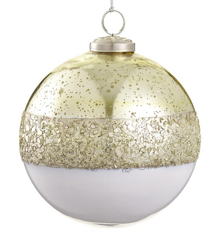 Gold/White Beaded Glass Ornament
