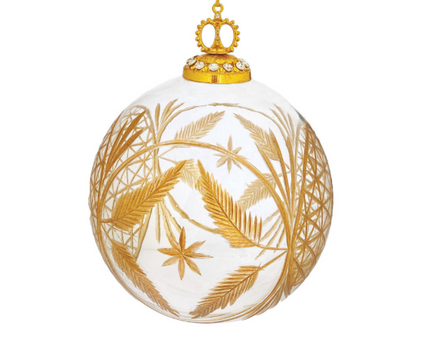 Etched Glass Ball Ornament w/ Gold Finish
