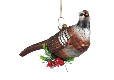 Glass Pheasant Ornament with Botanicals