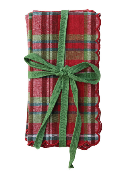 Woven Cotton Scalloped Napkins with Stitched Edges