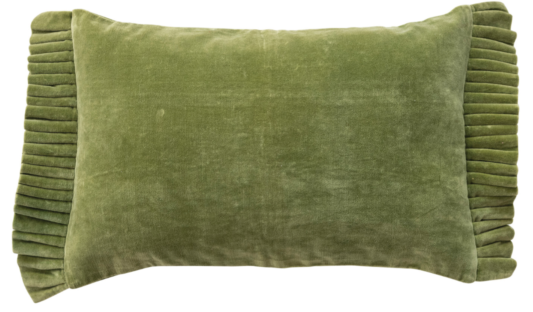 Cotton Velvet Lumbar Pillow with Ruffle Trim