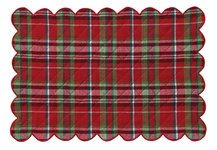 Cotton Quilted Scalloped Placemat with Tartan Plaid