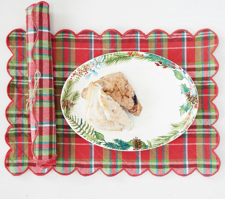 Cotton Quilted Scalloped Placemat with Tartan Plaid