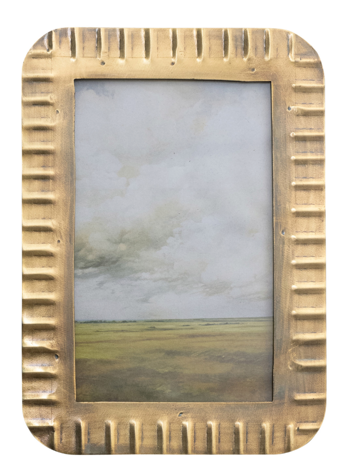 Antique Brass Finished Metal Ribbed Picture Frame