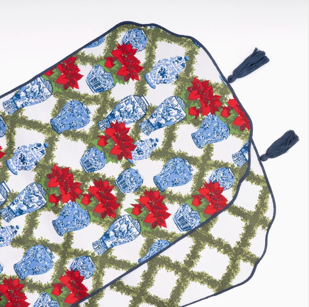 The Poinsettia & Porcelain Reversible Table Runner