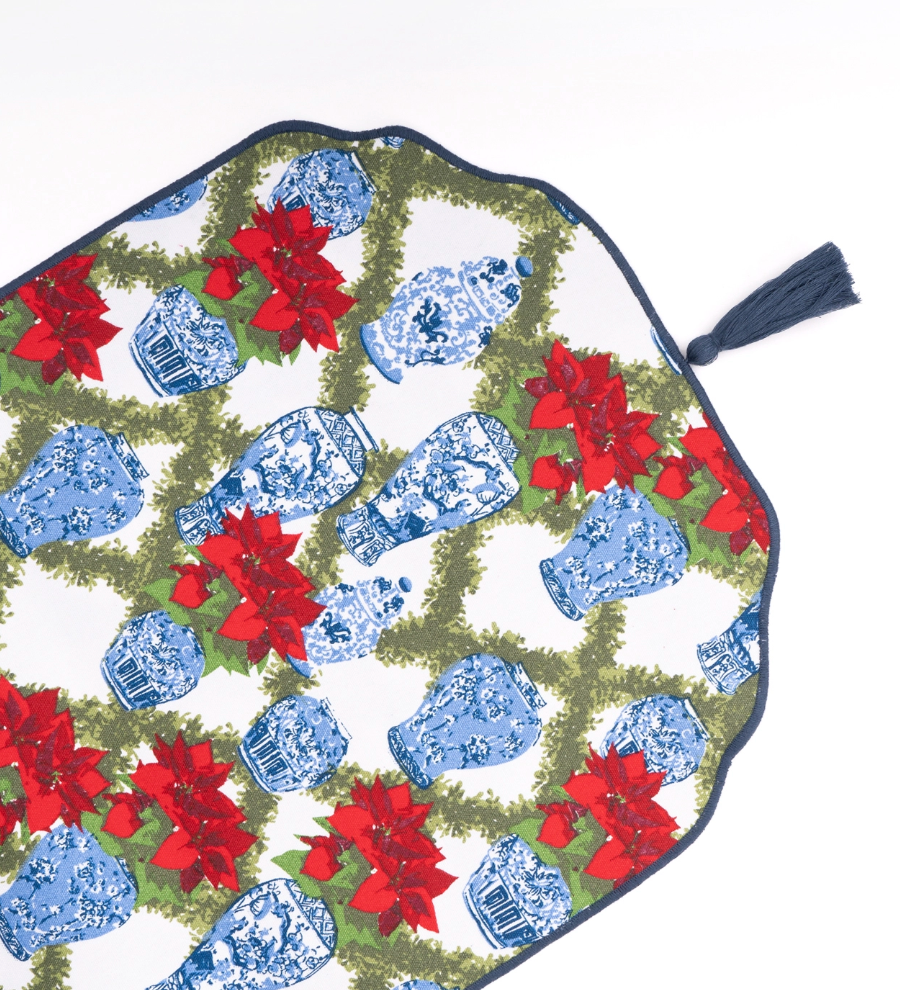 The Poinsettia & Porcelain Reversible Table Runner
