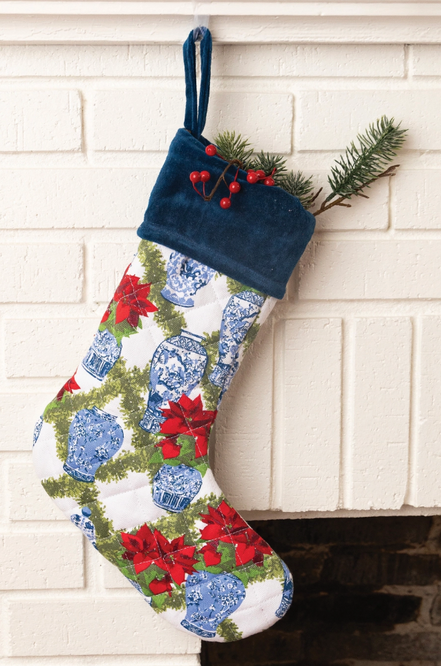 The Poinsettia & Porcelain Quilted Velvet Cuff Stocking