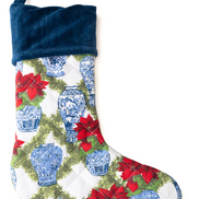 The Poinsettia & Porcelain Quilted Velvet Cuff Stocking
