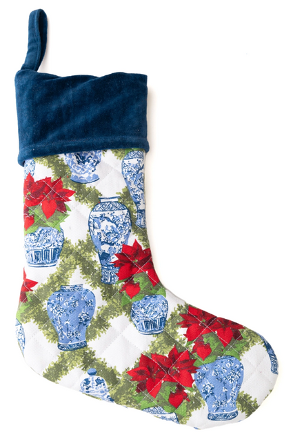 The Poinsettia & Porcelain Quilted Velvet Cuff Stocking