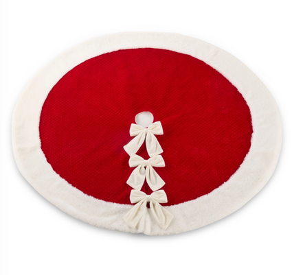 Red Velvet Tree Skirt with White Bows