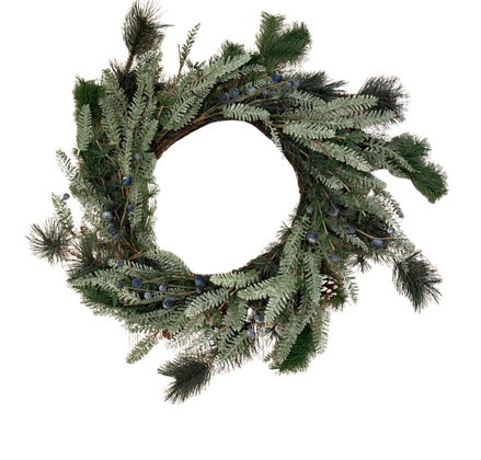 24" Frosted Fir Pine Wreath w/ Pinecones & Berries