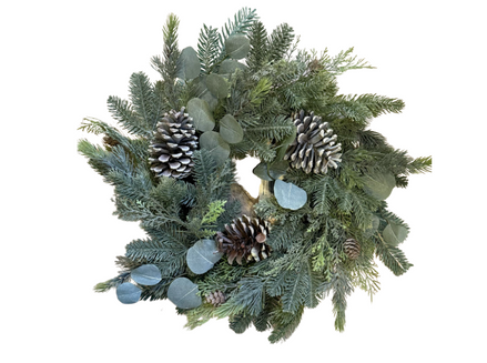 20" Frosted Fir Pine w/ Eucalyptus and Pinecones Wreath