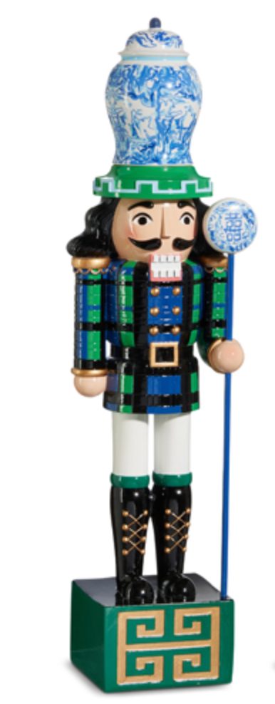 Chinoiserie Tartan Nutcracker 19"