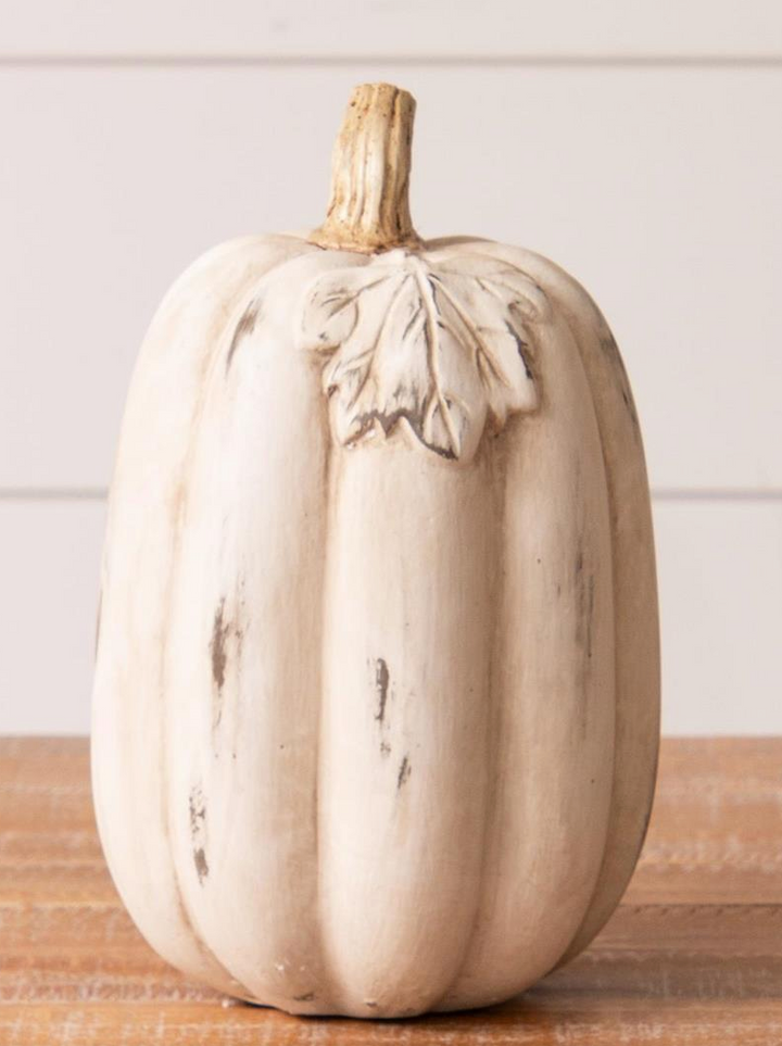 Antiqued White Cement Pumpkin