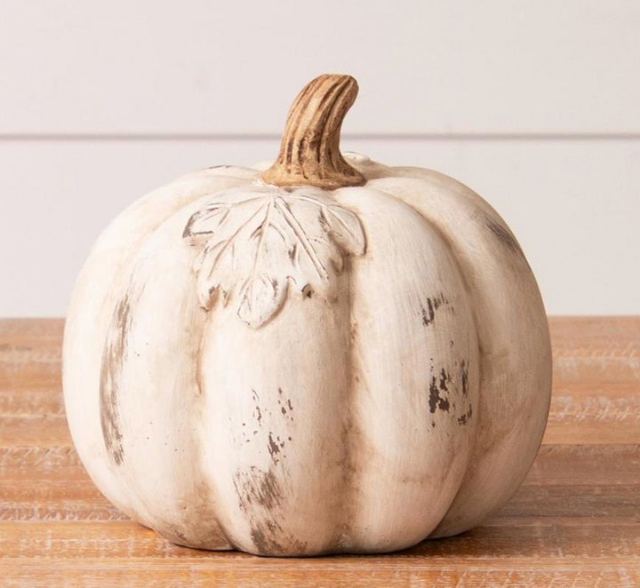 Antiqued White Cement Pumpkin