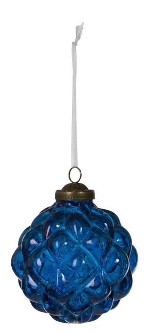 Textural Opaque Blue Glass Ball Ornament