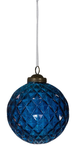 Textural Opaque Blue Glass Ball Ornament