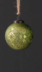 Green Etched Glass Ornaments-Assorted Styles