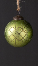Green Etched Glass Ornaments-Assorted Styles