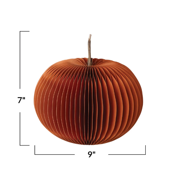 Recycled Paper Folding Honeycomb Pumpkin w/ Dried Natural Twig Stem