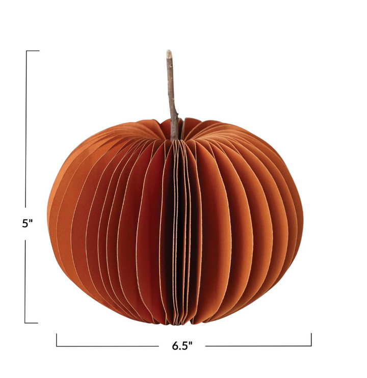 Recycled Paper Folding Honeycomb Pumpkin w/ Dried Natural Twig Stem