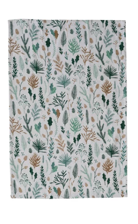 Woven Waffle Tea Towel with Botanicals Pattern
