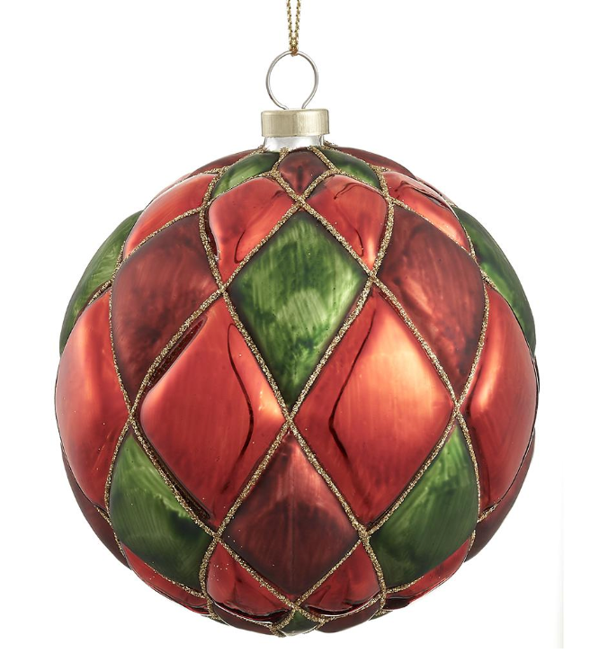 Glittered Glass Ball Ornament Red Green