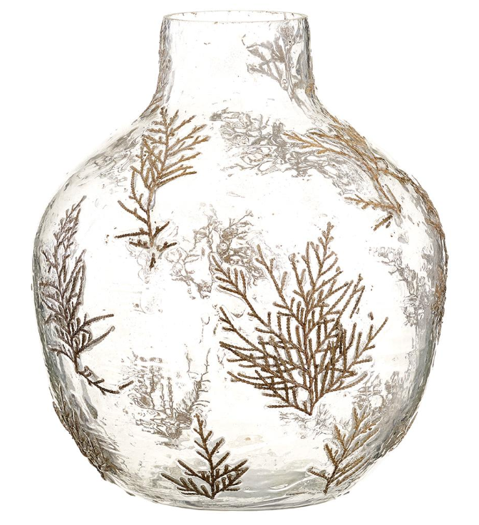 Pine Etched Glass Vase