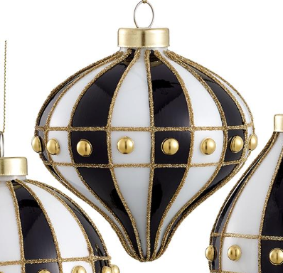 Black and White Gilded Lattice Ornament