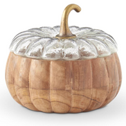 Wood Pumpkin with Glass Lid