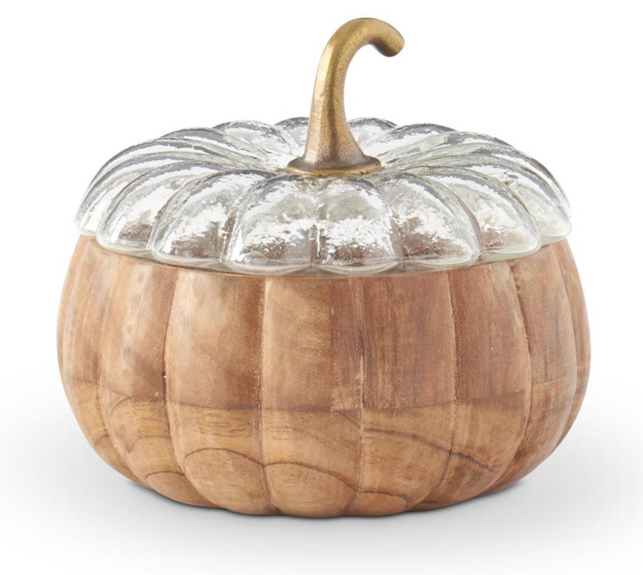Wood Pumpkin with Glass Lid