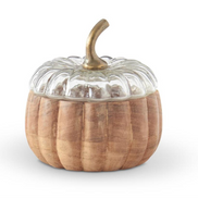 Wood Pumpkin with Glass Lid