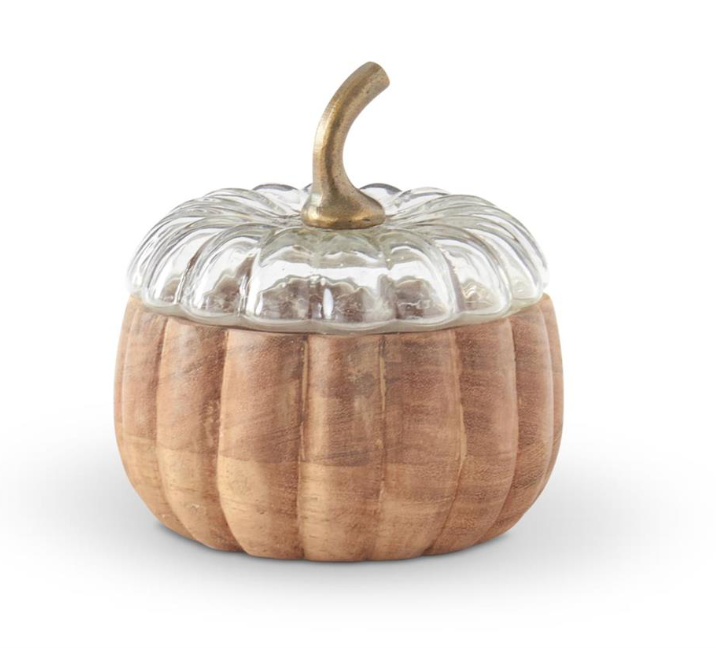 Wood Pumpkin with Glass Lid