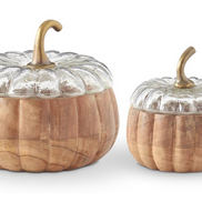 Wood Pumpkin with Glass Lid