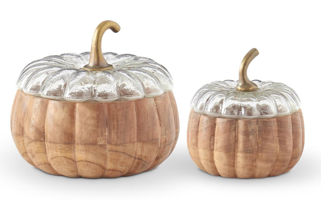 Wood Pumpkin with Glass Lid