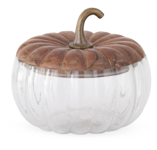 Glass Pumpkin with Wood Lid